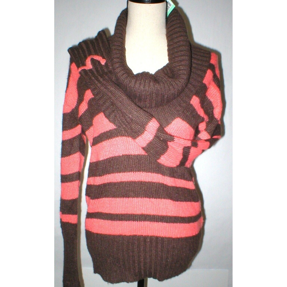 New Womens NWT $205 Eugenes S Brown Orange Mohair Sweater Stripes Pullover Long